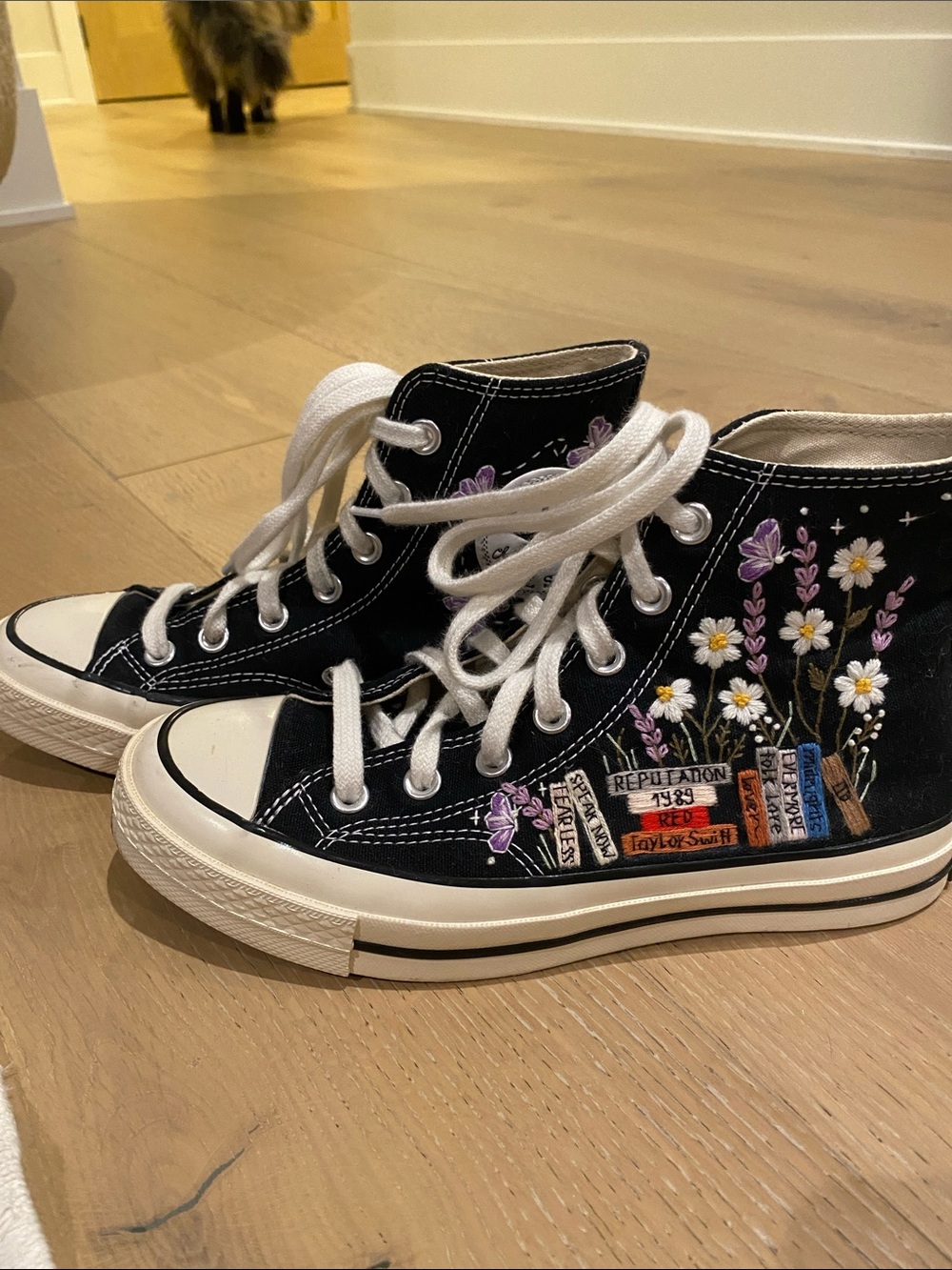Converse Taylor Swift Black High-Top Sneakers with Floral & Book Embroidery